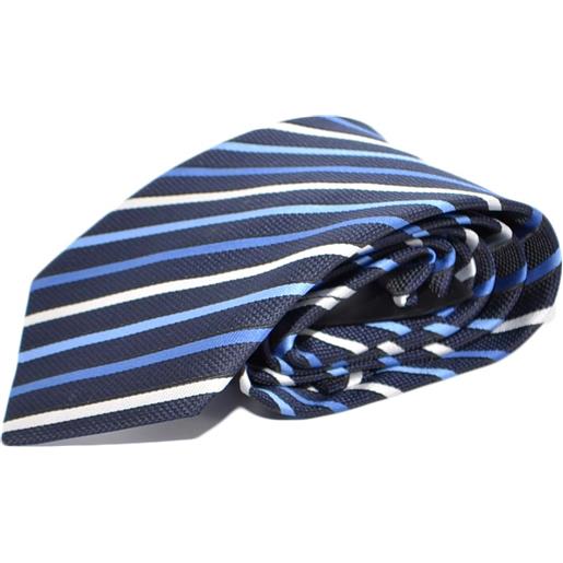 Malu Shoes cravatta uomo elegante in seta blu striata con filigrana stretta per cerimonie eventi