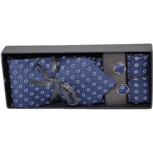 Malu Shoes set cravatta pochette e gemelli in cotone blu a pois bianchi confezione regalo per professionisti e collezionisti
