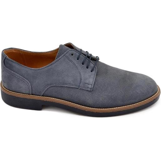 Malu Shoes scarpe uomo stringate blu in vera pelle morbida scamosciata puntinata con suola gomma bicolore moda classico sportivo