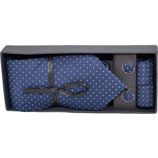 Malu Shoes set cravatta pochette e gemelli in cotone blu a pois confezione regalo per professionisti e collezionisti