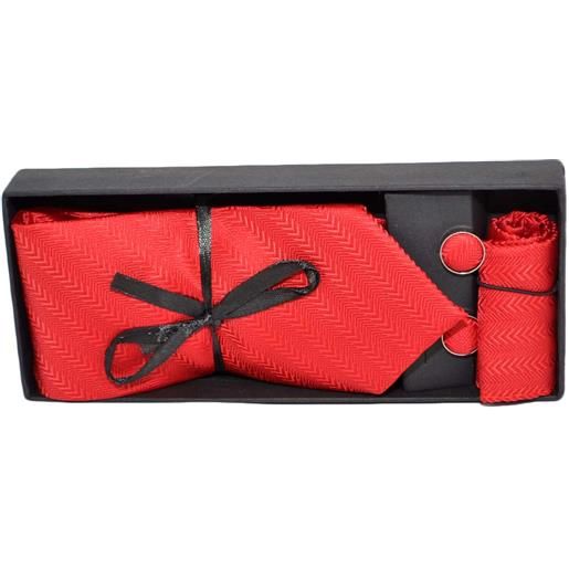 Malu Shoes set cravatta pochette e gemelli in cotone rosso con filigrana zigrinata confezione regalo per professionisti