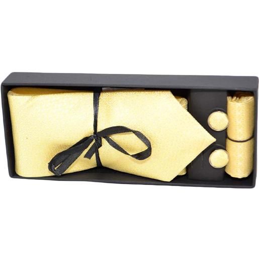 Malu Shoes set cravatta pochette e gemelli in raso giallo confezione regalo per professionisti e collezionisti