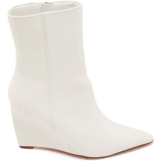 Malu Shoes tronchetto stivaletto bianco donna ecopelle effetto calzino con tacco a zeppa 10 cm aderente con zip a punta