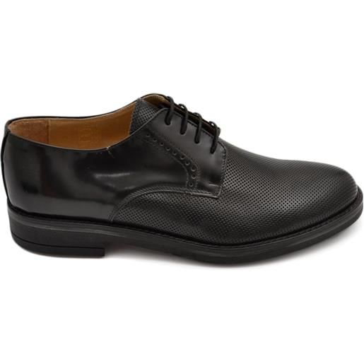 Malu Shoes scarpa derby uomo stringata nero liscia con puntinatura frontale in vera pelle fondo in gomma sottile classico sportivo