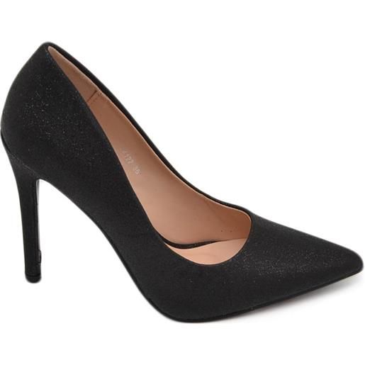 Malu Shoes decollete' scarpe donna eleganti a punta nero brillantinato luccicante tacco a spillo 12 cerimonia evento