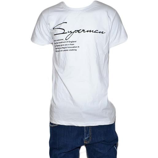 Malu Shoes t-shirt uomo girocollo bianca stampa con scritta superman casual slim fit moda uomo