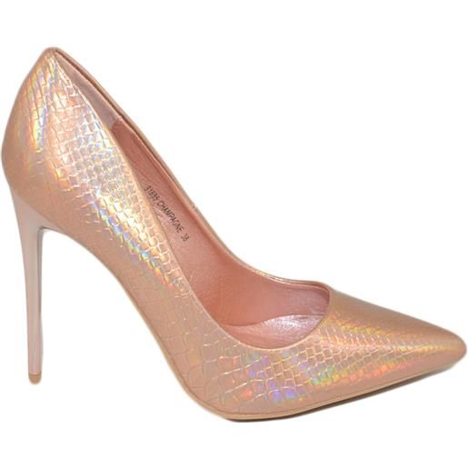 Malu Shoes decollete' donna punta champagne lucide tacco a spillo 12 comode effetto sirena cocco scarpe cerimonie eventi
