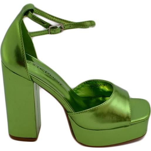 Malu Shoes sandalo donna tacco in pelle verde acido tacco doppio 12 cm plateau 3 cm cinturino alla caviglia open toe moda
