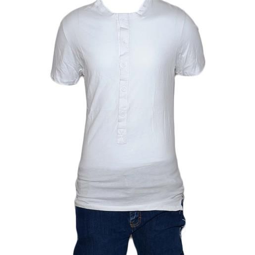 Malu Shoes t-shirt maglia maniche corte uomo bianca scollo con bottoni tinta unita cotone linea basic sim fit