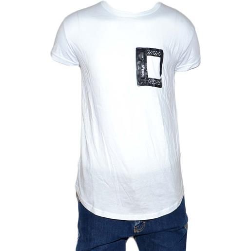 Malu Shoes t-shirt uomo mezza manica girocollo cotone girocollo bianca tinta unita con taschino basic