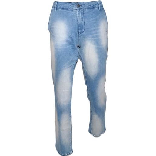Malu Shoes pantalone jeans uomo denim chiaro effetto sfumato a chiazze tasche americane linea basic moda giovanile slim fit