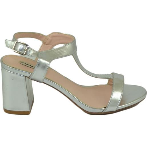 Malu Shoes sandali donna scarpe basic pelle ar4gento punta quadrata tacco basso 5 cm quadrato cinturino a t comodo cerimonia