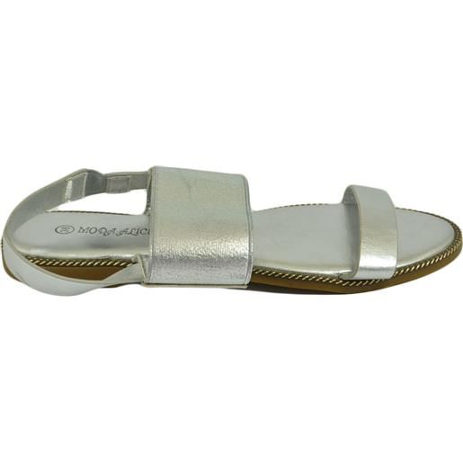 Malu Shoes sandalo basso argento due fasce in morbida elastene cinturino dietro tallone fondo antiscivolo comoda estate