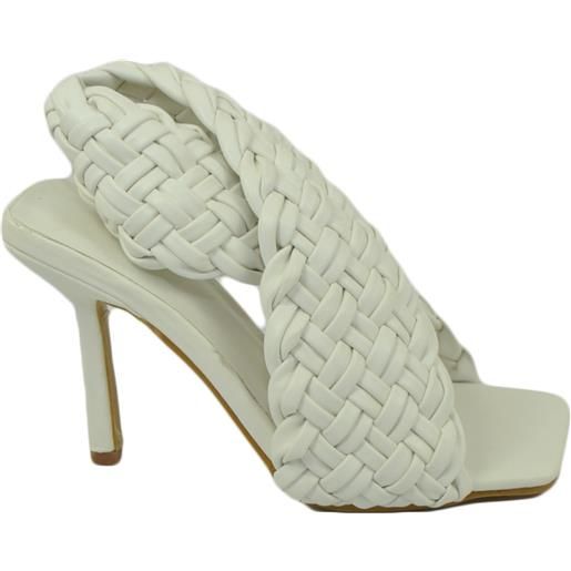 Malu Shoes sandalo donna bianco mules con tacco a spillo 10 fascia incrociata effetto intrecciato tallone scoperto moda estate