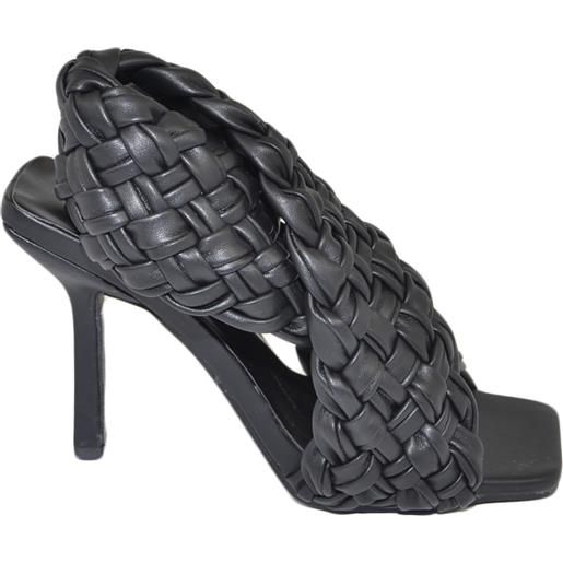 Malu Shoes sandalo donna nero mules con tacco a spillo 10 fascia incrociata effetto intrecciato tallone scoperto moda estate