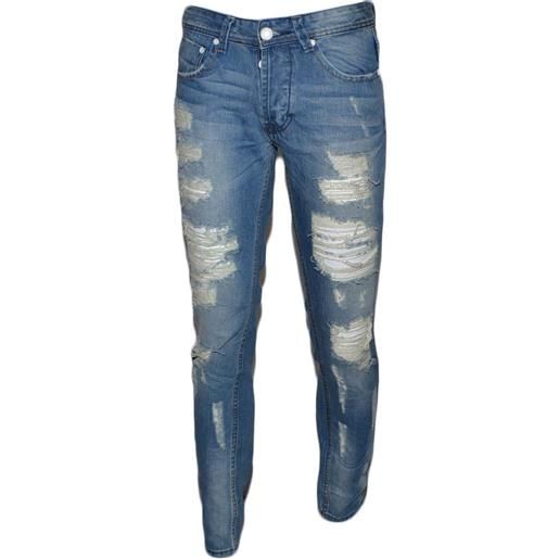 Malu Shoes pantalone jeans uomo denim rotture mod jeans effetto sfumato cinque tasche con rotture moda giovanile