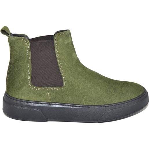 Malu Shoes beatles uomo stivaletto con elastico in vera pelle camoscio verde gomma nero sportiva casual made in italy handmade