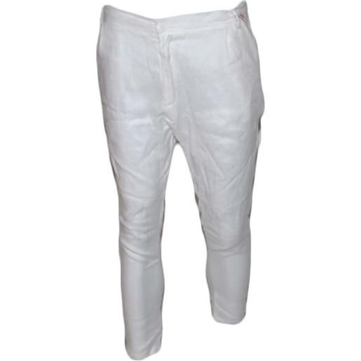 Malu Shoes pantalone uomo classic tinta unita bianco tasca america cavallo basso misto lino viscosa moda giovanile