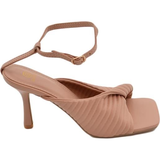 Malu Shoes sandalo tacco nudo a punta quadrata con nodo plissettato tacco sottile 12 cm chiusura alla caviglia moda cerimonia