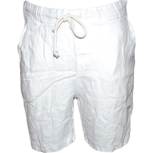 Malu Shoes pantaloncini lino uomo casual pantalone corto bermuda bianco tasca america chiusura laccetto moda giovanile