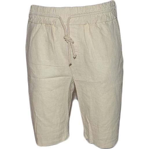 Malu Shoes pantaloni corti shorts pantaloncini uomo di puro lino beige con elastico e coulisse bermuda tinta unita fresco