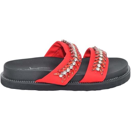 Malu Shoes pantofola donna sandalo rosso con strass tono su tono moda mare incrocio alla geisha fondo platform gomma antiscivolo