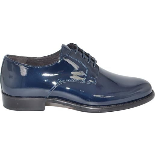 Malu Shoes scarpe uomo stringate classiche 014 in vernice blu made in italy fondo vero cuoio con antiscivolo man business eleganti