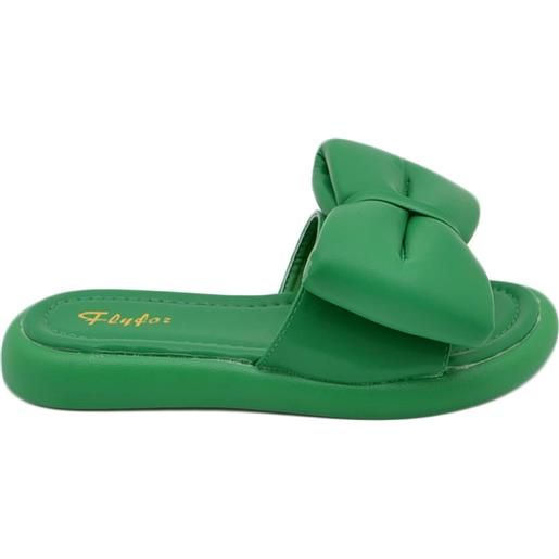 Malu Shoes pantofola donna platform in gomma antiscivolo verde con fiocco sporgente comfort relax estive