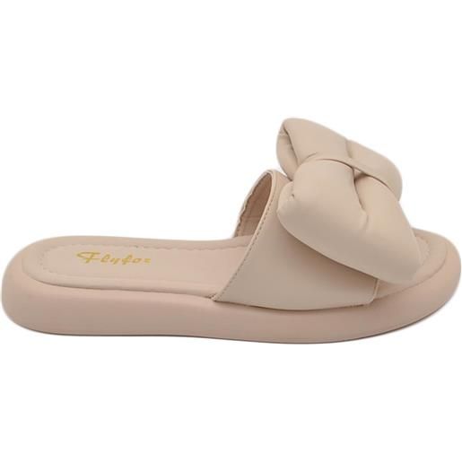Malu Shoes pantofola donna platform in gomma antiscivolo beige con fiocco sporgente comfort relax estive