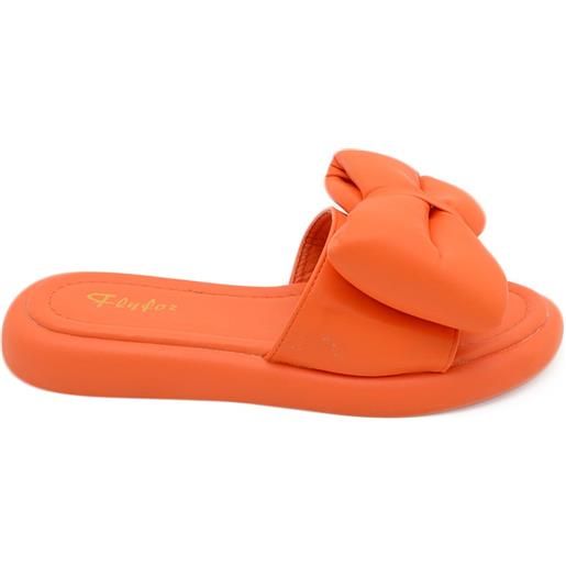 Malu Shoes pantofola donna platform in gomma antiscivolo arancione con fiocco sporgente comfort relax estive