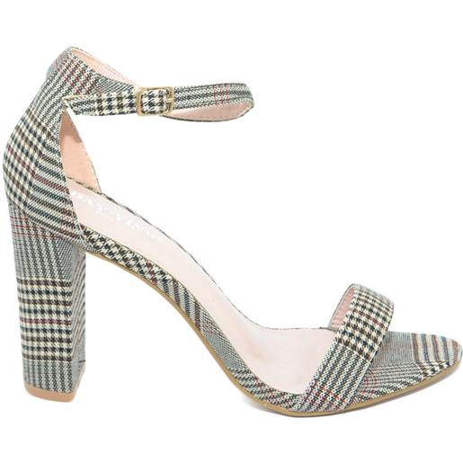 Malu Shoes sandalo donna fantasia scozzese tacco largo alto 10 cm cinturino alla caviglia linea basic moda comodo