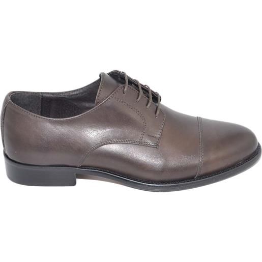 Malu Shoes scarpe uomo stringate vera pelle crust marrone mezza punta spazzolata fondo classico vero cuoio moda elegante