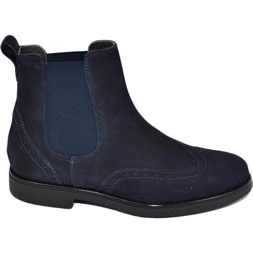 Malu Shoes beatles uomo stivaletto scarpe elastico in vera pelle camoscio blu francesina fondo gomma light made in italy invernale