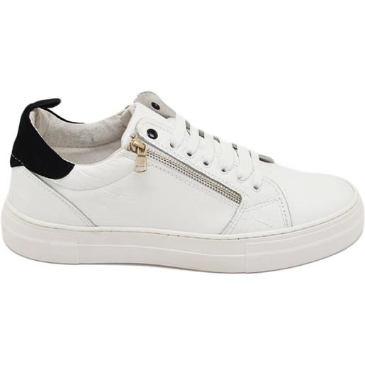 Malu Shoes sneakers uomo bassa bianca zip cerniera in vera pelle stampa cocco e camoscio nero fondo bianco moda giovane