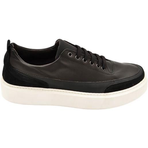 Malu Shoes scarpe sneakers basse uomo nere in vera pelle fondo gomma run extra bianca moda streetwear made in italy