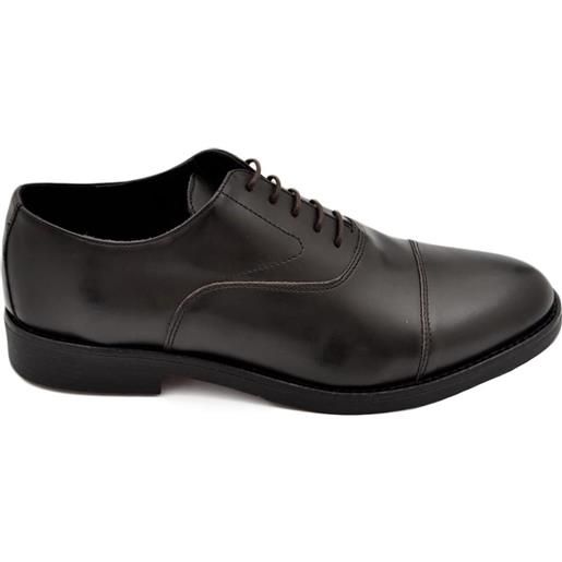 Malu Shoes scarpe uomo stringata elegante derby liscio vera pelle marrone mezza punta made in italy fondo gomma light