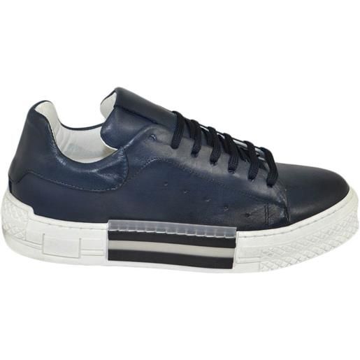 Malu Shoes custom 511 sneakers bicolore uomo in vera di nappa blu navy con doppi lacci in tinta moda made in italy