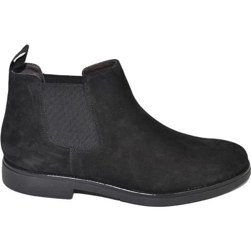 Malu Shoes beatles uomo stivaletto con elastico in vera pelle camoscio nero collo basso liscio fondo roccia made in italy handmade