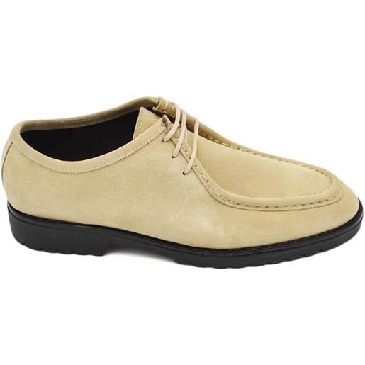 Malu Shoes scarpa uomo modello ingegnere in vera pelle scamosciata beige con gomma nera ultraleggera e lacci tono su tono