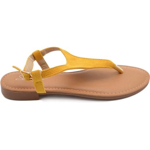 Malu Shoes sandalo basso giallo infradito in morbida alcantara cinturino alla caviglia fondo imbottito in memory comoda estate