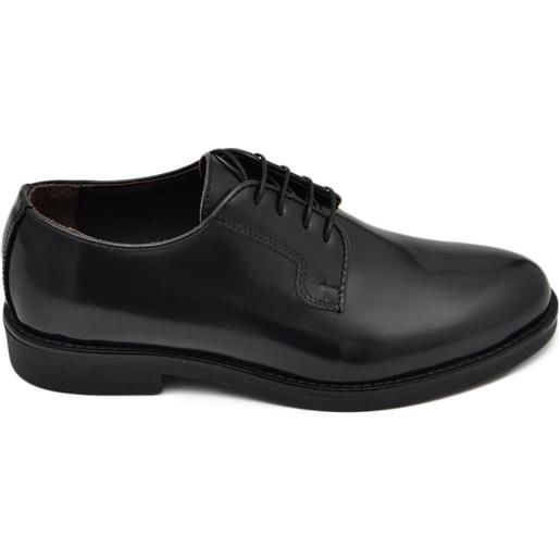 Malu Shoes stringata uomo inglesina liscia in vera pelle abrasivata nera fondo gomma moda tendenza made in italy