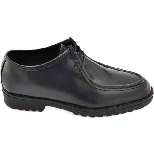Malu Shoes scarpa uomo modello ingegnere in vera pelle blu abrasivato con gomma nera ultraleggera e lacci tono su tono