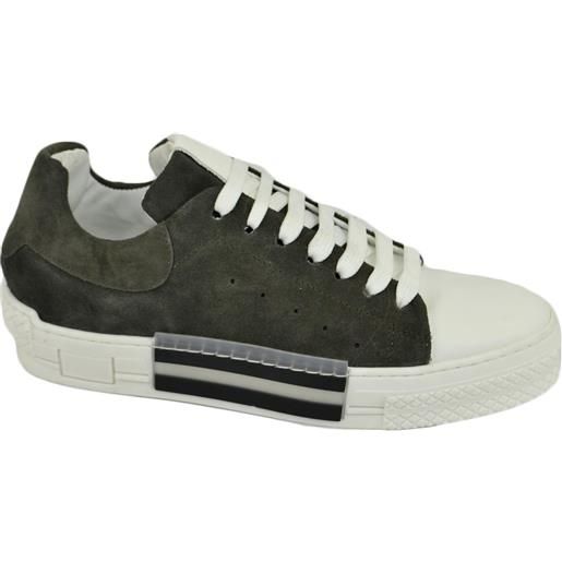 Malu Shoes custom 511 sneakers bicolore uomo in vera pelle camoscio grigio e punta bianca doppi lacci in tinta moda made in italy