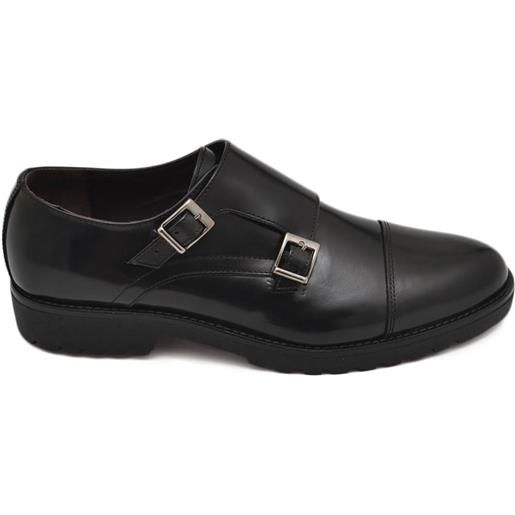 Malu Shoes scarpe uomo doppia fibbia eleganti vera pelle nera suola in gomma ultralight handmade in italy fibbie argento
