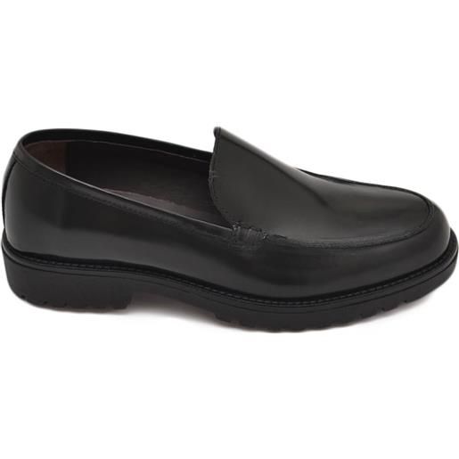 Malu Shoes scarpe mocassino uomo vera pelle abrasivato nero semilucido liscio con gomma alta ziglinata classico made in italy