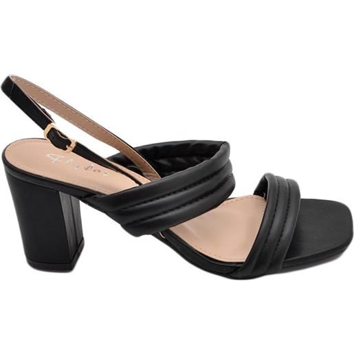 Malu Shoes sandalo donna nero sabot con tacco largo comodo 5 cm doppia fascia effetto imbottito moda estate
