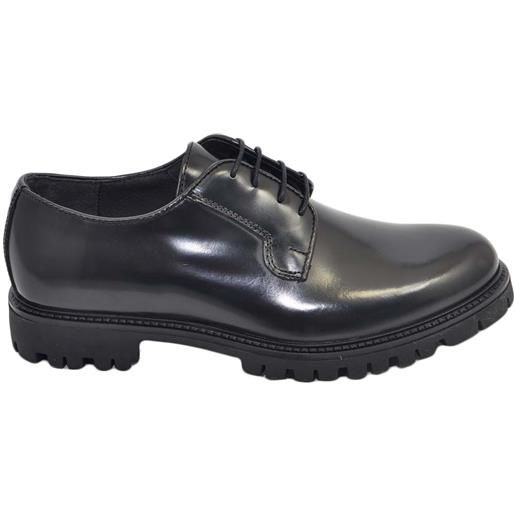 Malu Shoes scarpa stringata uomo liscia nera in vera pelle abrasivata con fondo gomma roccia businessman handmade in italy