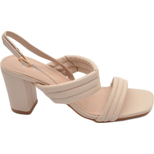 Malu Shoes sandalo donna beige nude sabot con tacco largo comodo 5 cm doppia fascia effetto imbottito moda estate