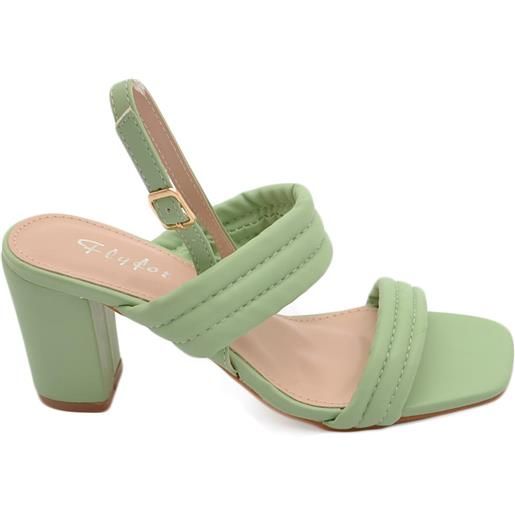 Malu Shoes sandalo donna verde sabot con tacco largo comodo 5 cm doppia fascia effetto imbottito moda estate