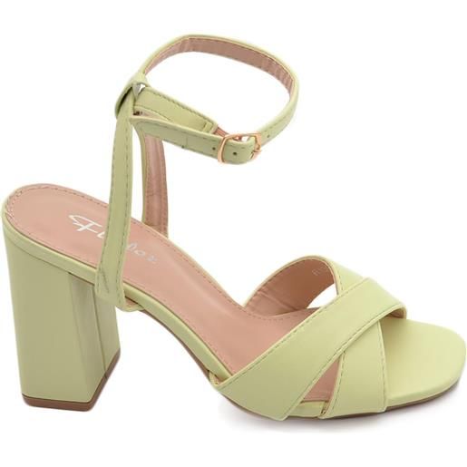 Malu Shoes sandalo donna verde con tacco comodo largo 6 cm fasce comode intrecciate cinturino alla caviglia cerimonia evento